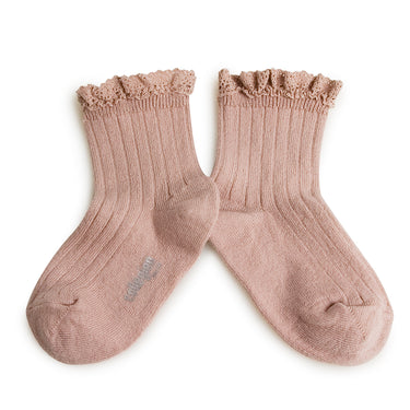 Lili Lace Trim Ribbed Ankle Socks, Vieux Rose