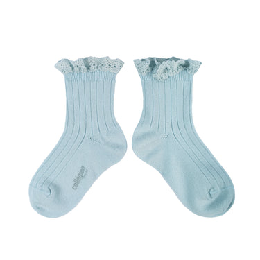 Lili Lace Trim Ribbed Ankle Socks, Glacier