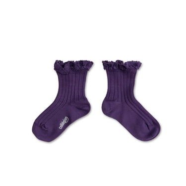 Lili Lace Trim Ribbed Ankle Socks, Myrtille