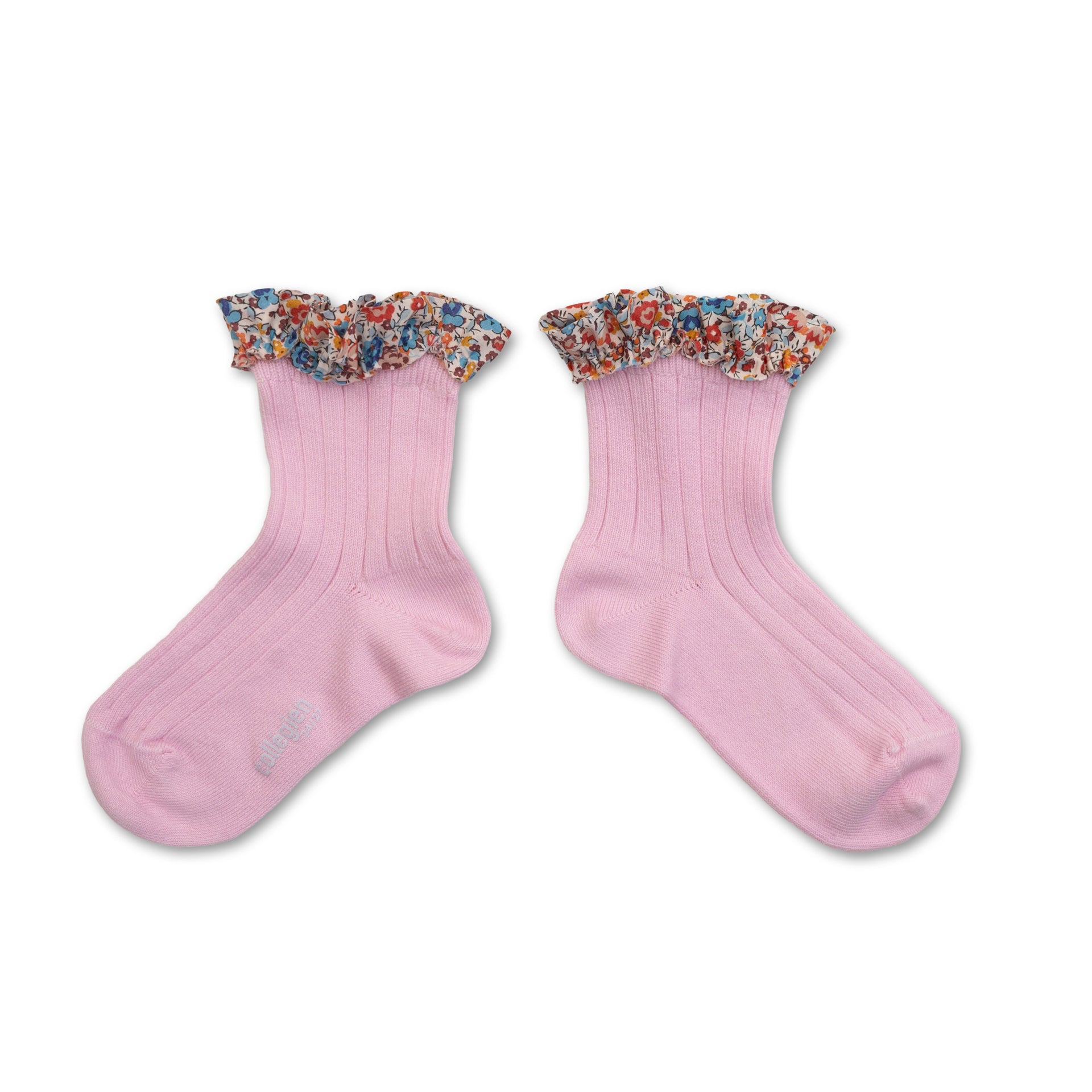 Charlotte Liberty Ruffle Ribbed Ankle Socks Dragée