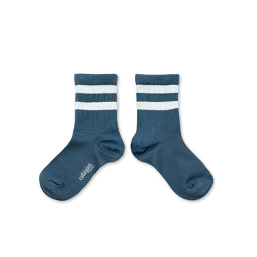 Nico Ribbed Varsity Crew Socks, Bleu Cendré