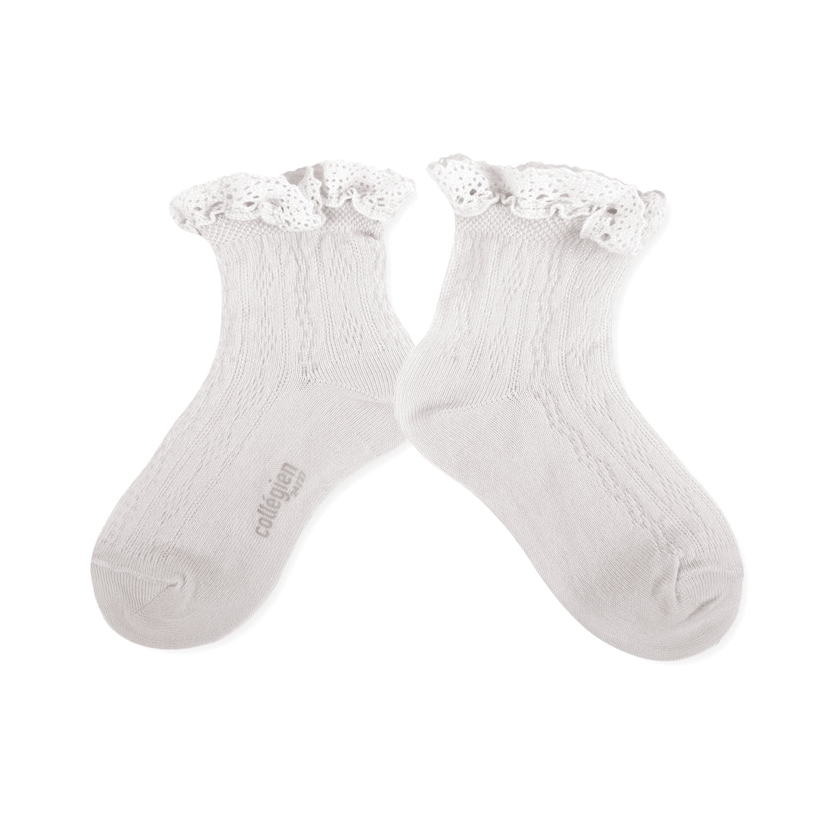 Annette Lightweight Pointelle Socks Lace Frill Blanc Neige