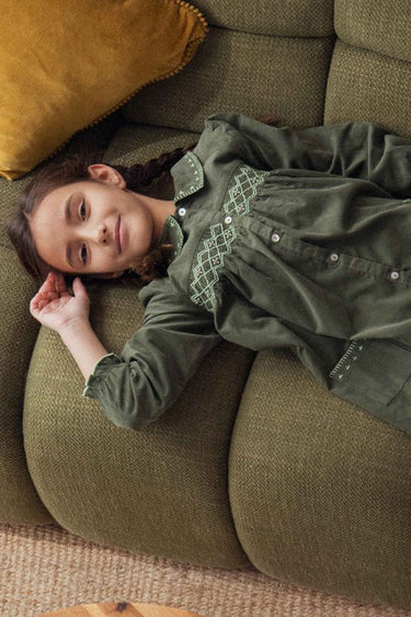 Cassie Corduroy Smocked Dress, Olive