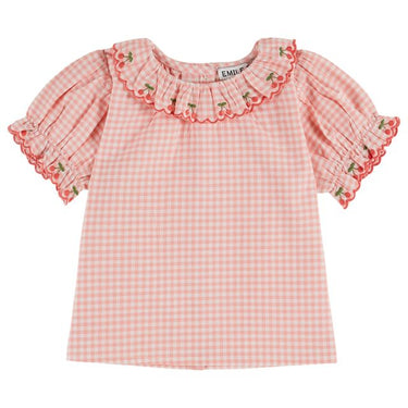 Embroidered Pink Gingham Set, Cherry