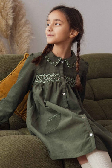 Cassie Corduroy Smocked Dress, Olive