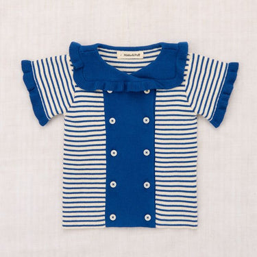 Ruffle Sailor Cardigan, Blue Ribbon Stripe