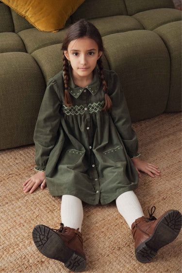 Cassie Corduroy Smocked Dress, Olive