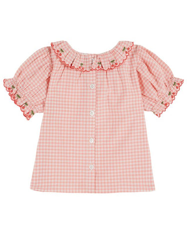 Embroidered Pink Gingham Set, Cherry