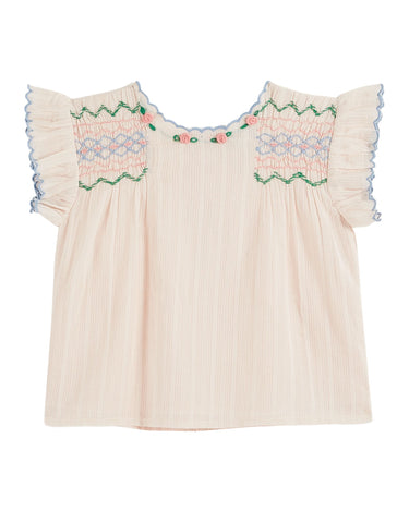 Embroidered Baby Blouse with Hand-smocking, Pastel