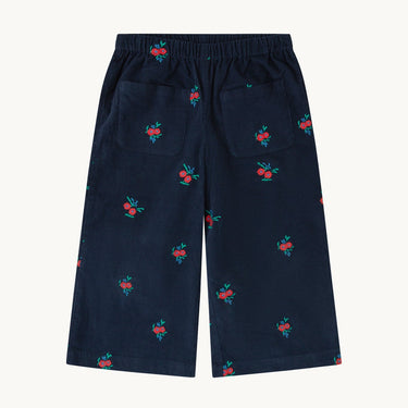 Ollie Trousers, Blue Corduroy with Flower Embroidery
