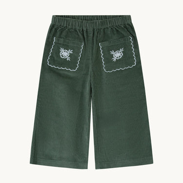 Ollie Trousers, Green Corduroy with Pocket Embroidery