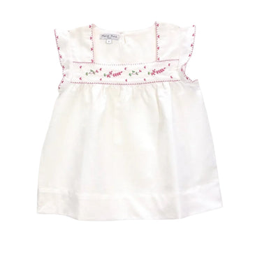 Vera Hand-Embroidered Blouse, White Linen