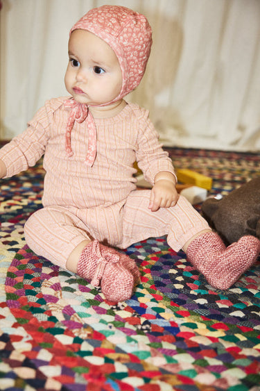 Hand-knit Baby Classic Booties, Prairie Rose